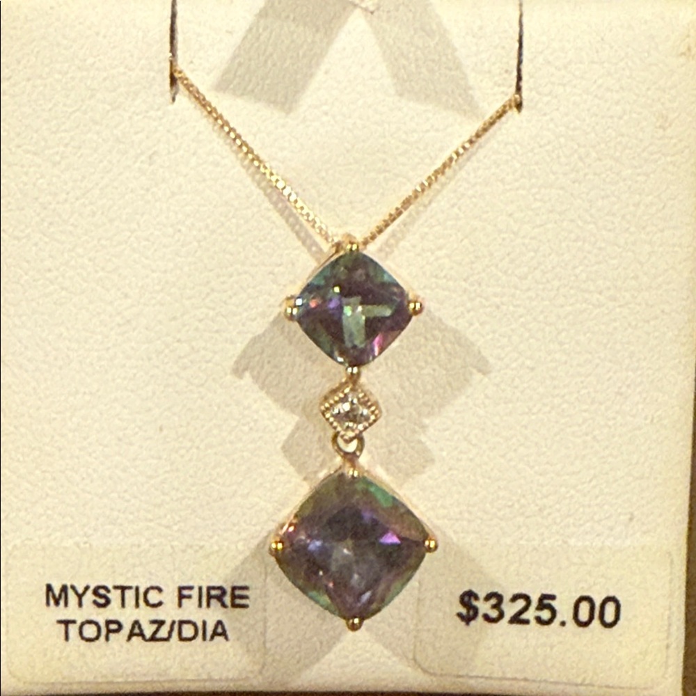 Mystic Fire Topaz  Diamond Pendant Necklace
New with tags